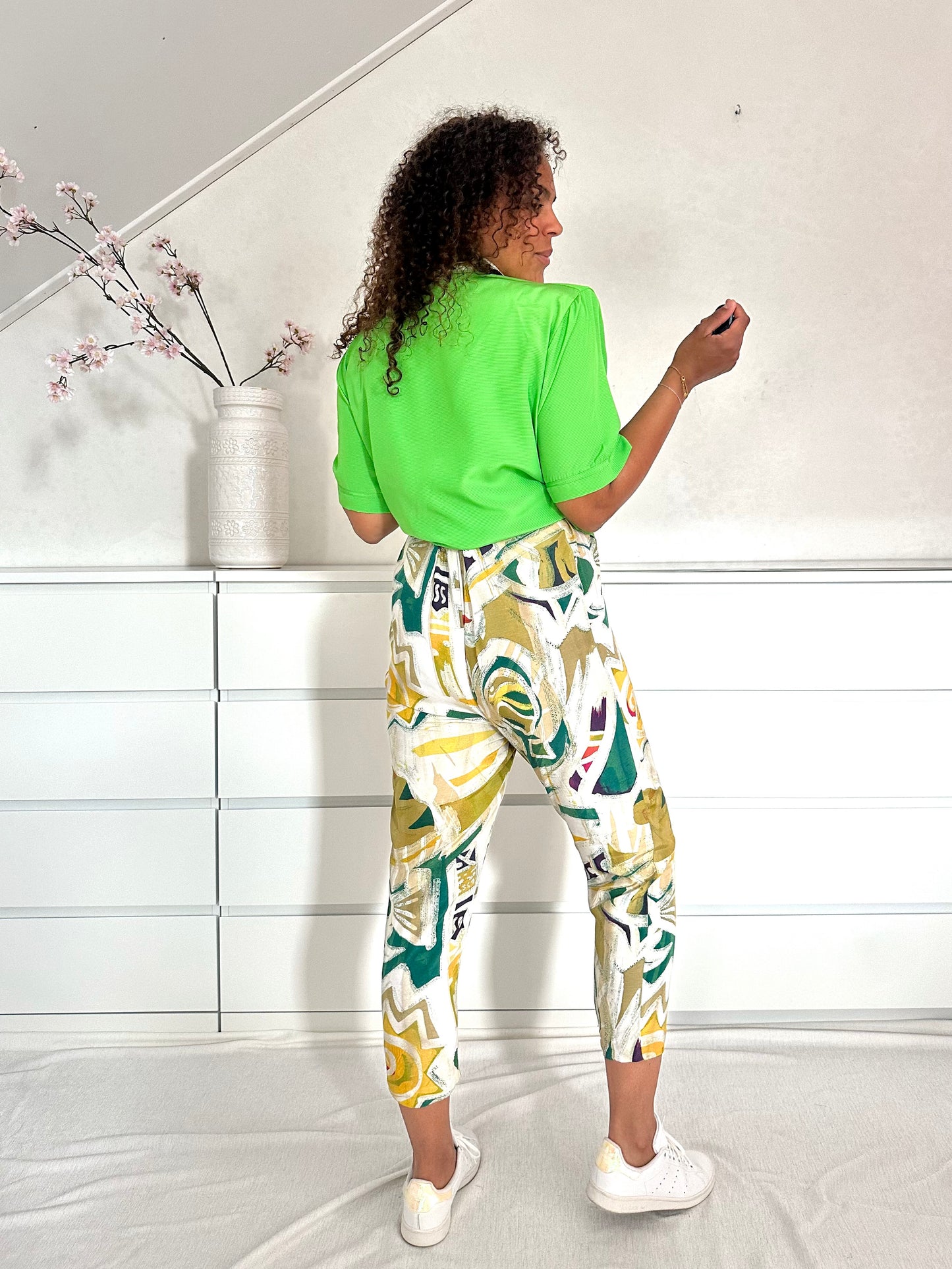 Vintage viscose 80’s jumpsuit met print - S/M