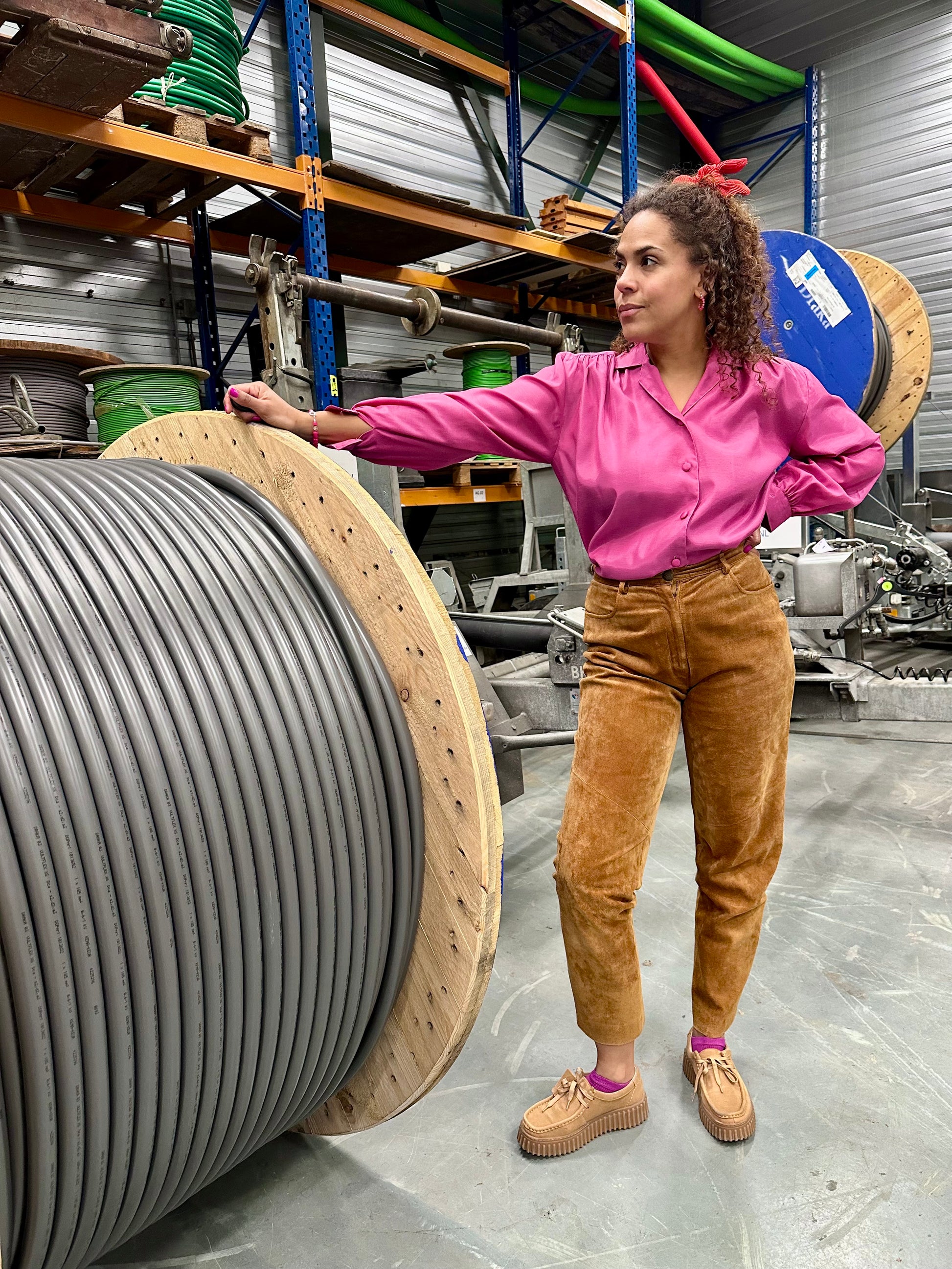 Retro blouse in oudroze polyester met pofschouders