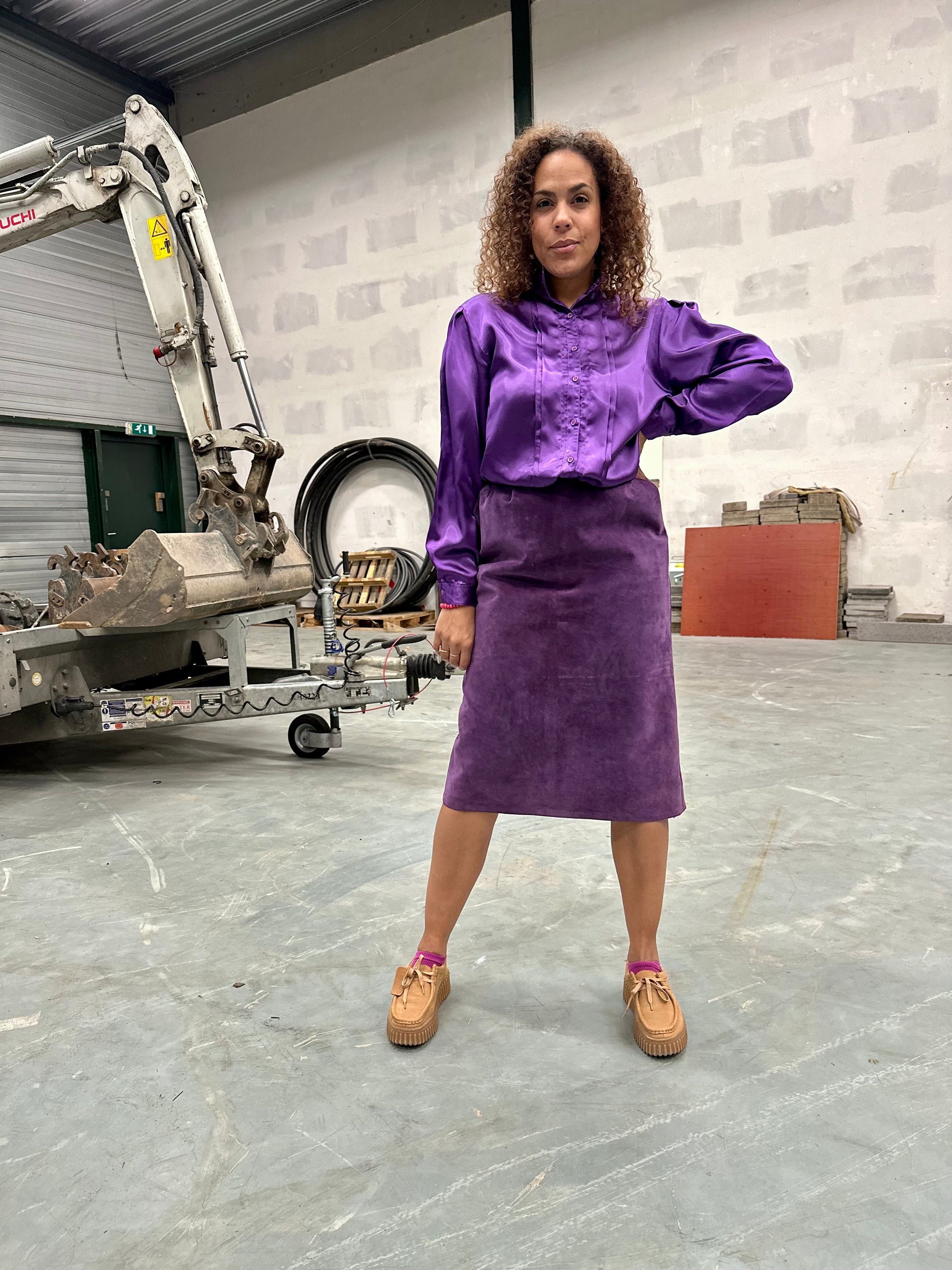 Paarse suède rok midirok vintage jaren negentig