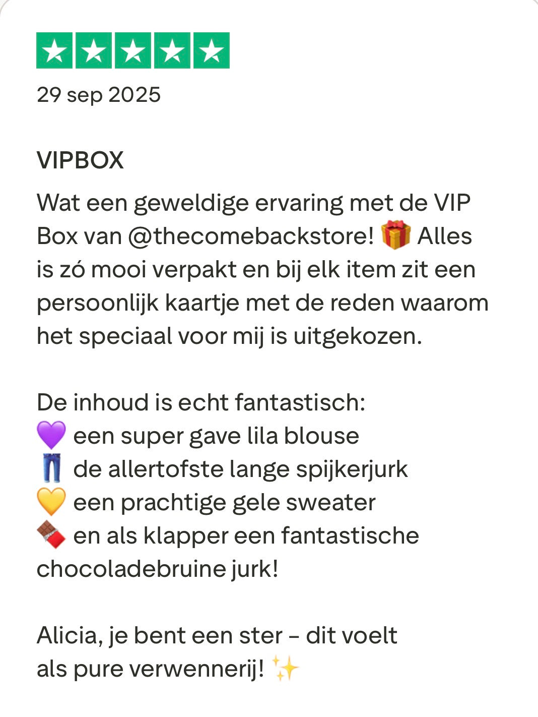 Hoge klantwaarderingen the comeback store