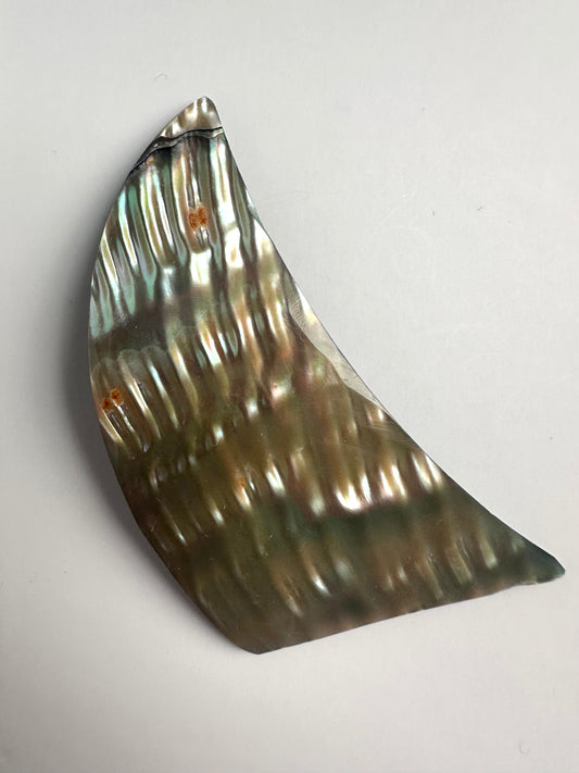 Vintage broche in een abstracte vorm, helemaal gemaakt van een albalone schelp met prachtige parelmoer glans