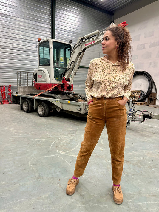 Vintage romantische blouse met gouden print perzik kleur