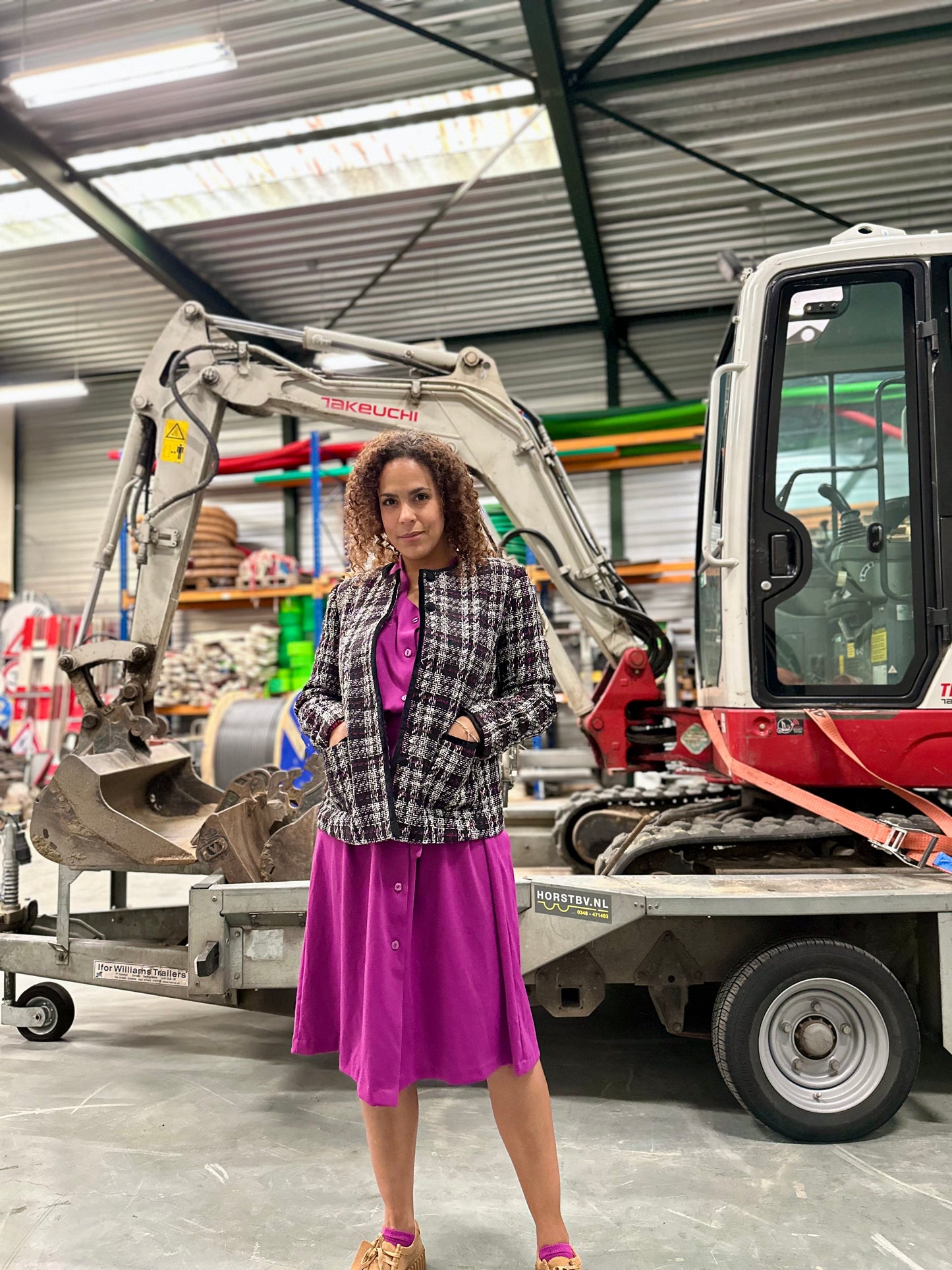 Jaren negentig vrouwelijk jasje zwart wit roze