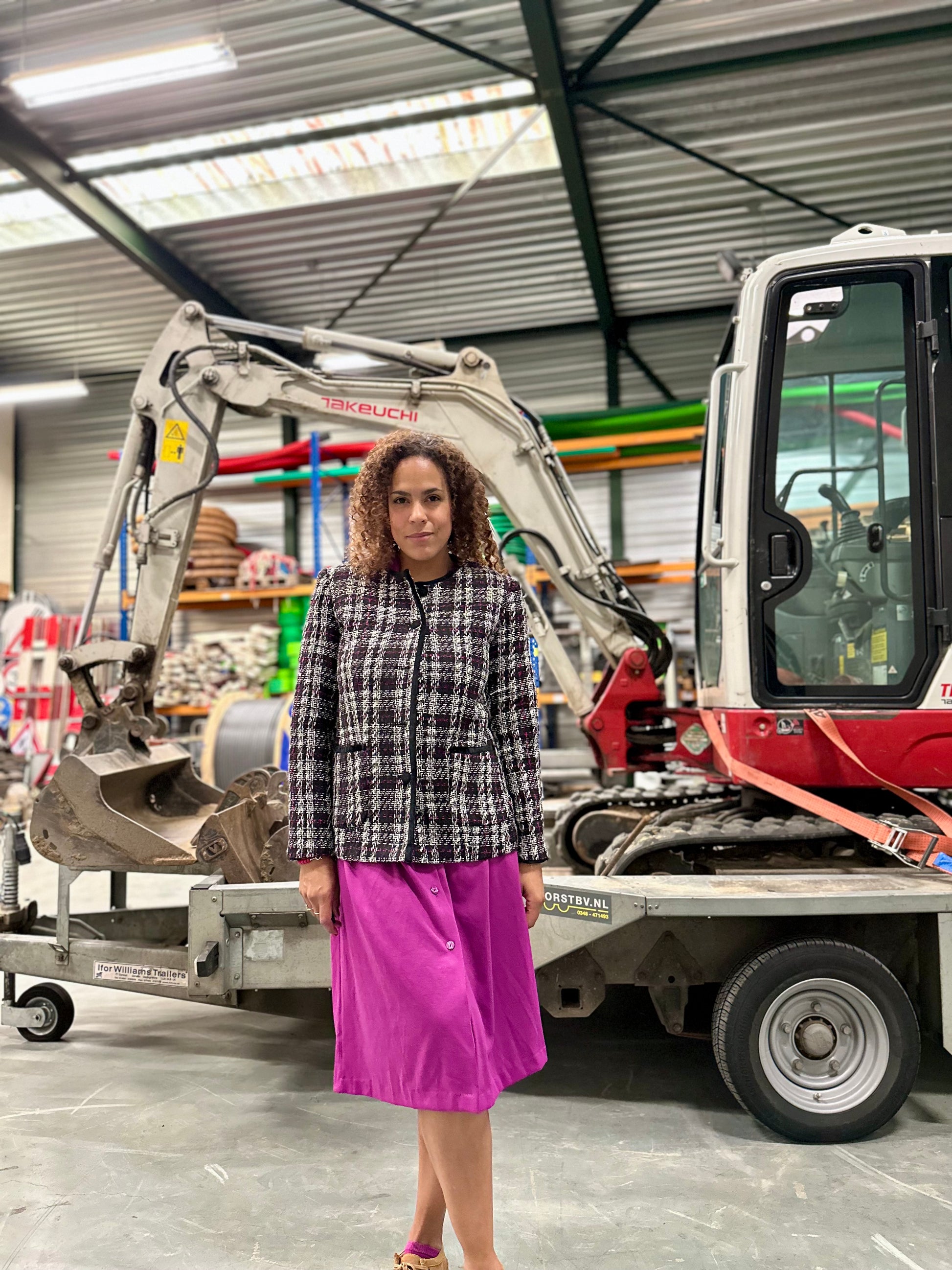 Vintage stijl herfst jasje zwart wit tweed