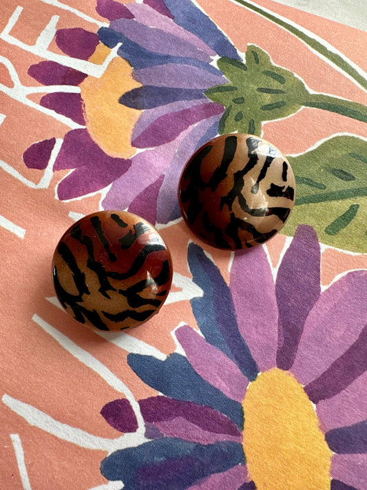 Vintage clip oorbellen met ombre tijgerprint