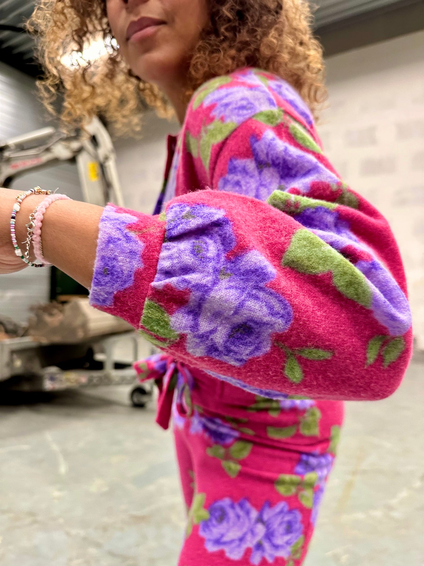 Vintage roze jumpsuit van fleece uit de jaren negentig