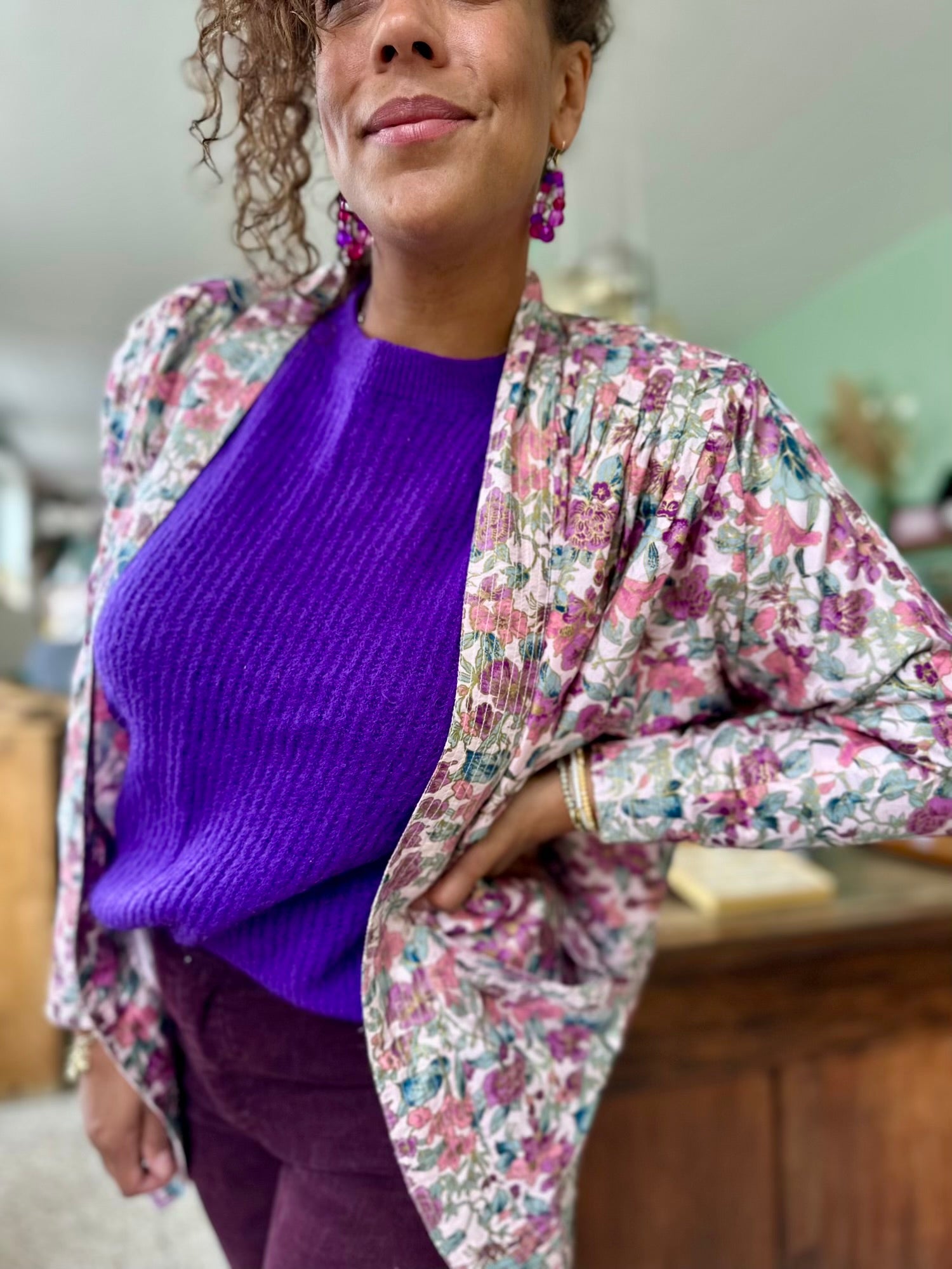 Retro blazer met bloemenprint