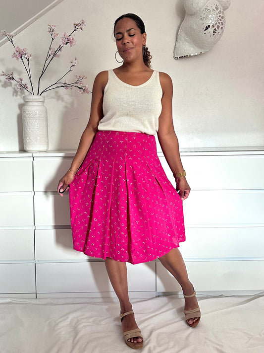 Vintage rok in fuchsia roze met witte stipjes 