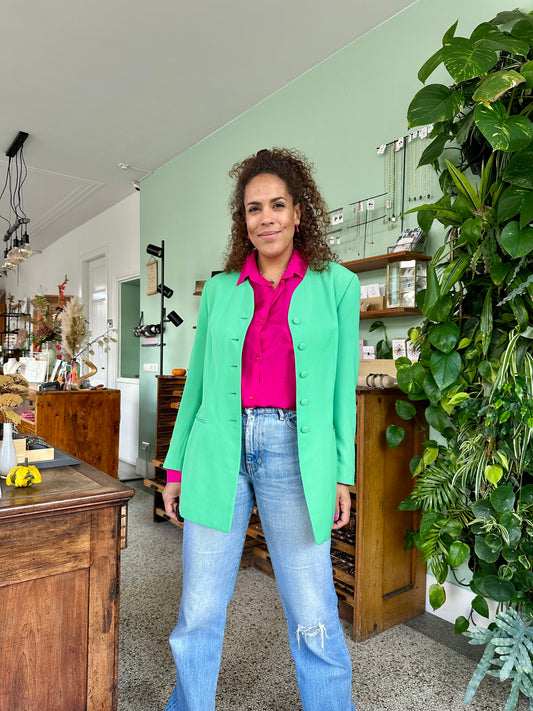 Vintage blazer in klassieke pasvorm, groen met extra knoopjes