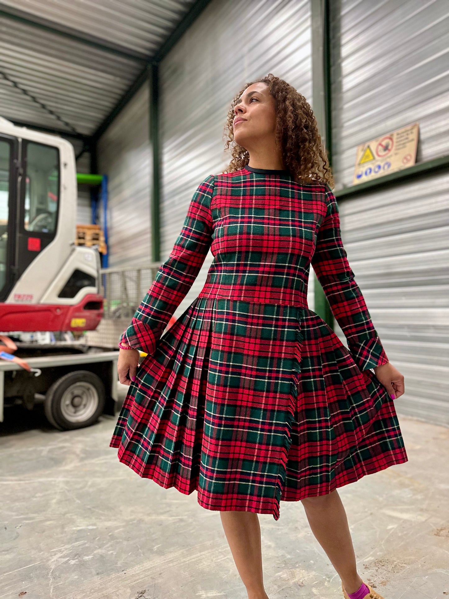 Vintage jurk met tartan print rood groen