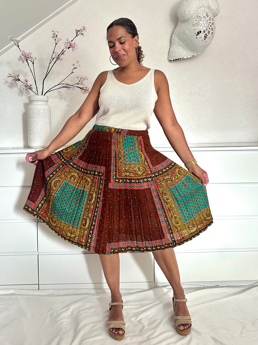 Vintage plooirok met patchwork effect en bloemen en Paisley 