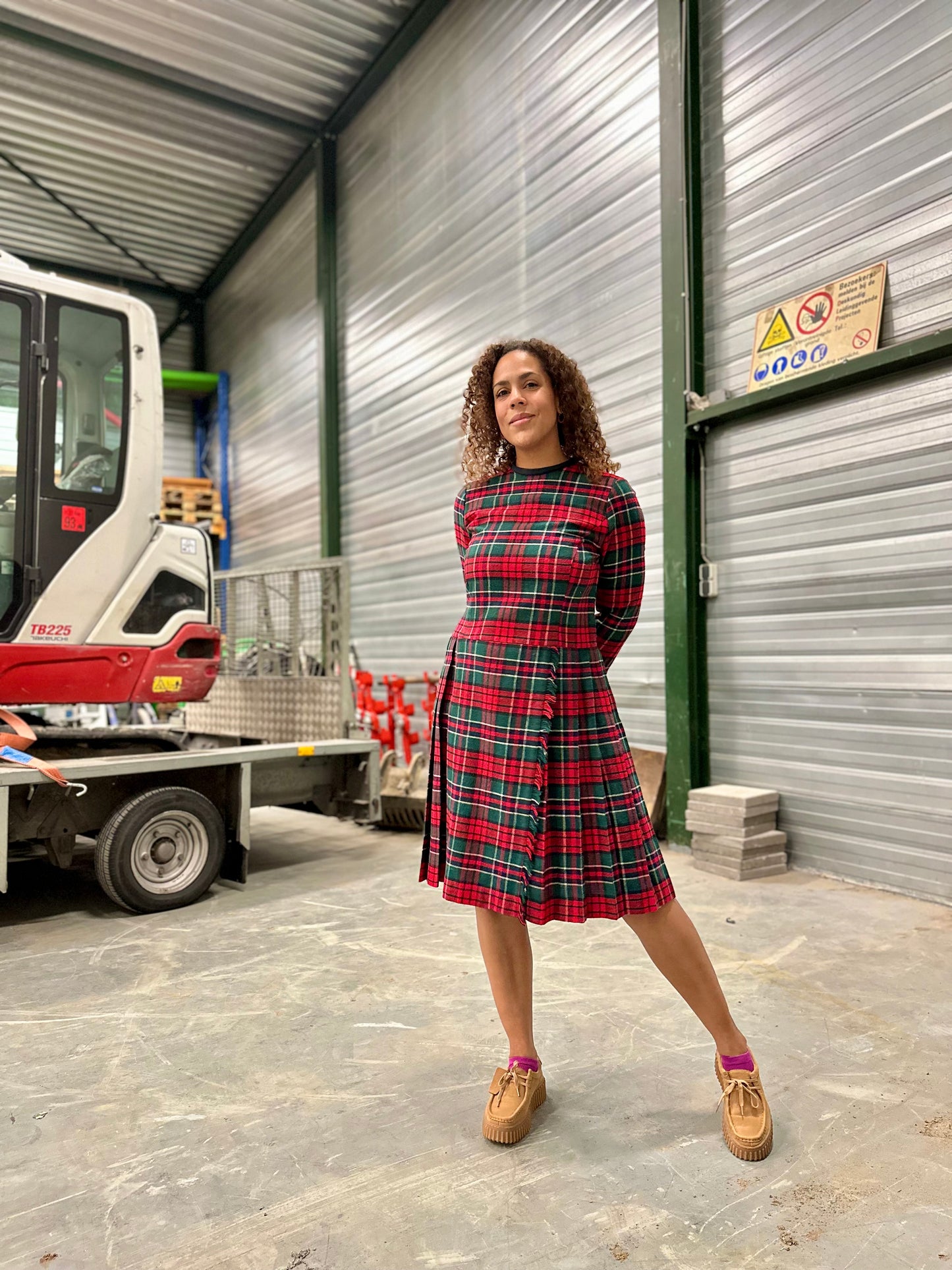 Vintage stijl winter jurk met ouderwetse ruit