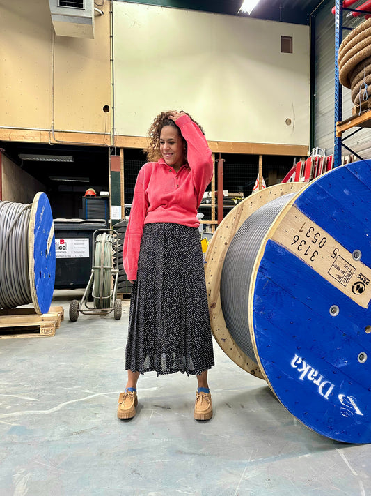 Jaren negentig katoenen sweater in zalmoranje met kraag