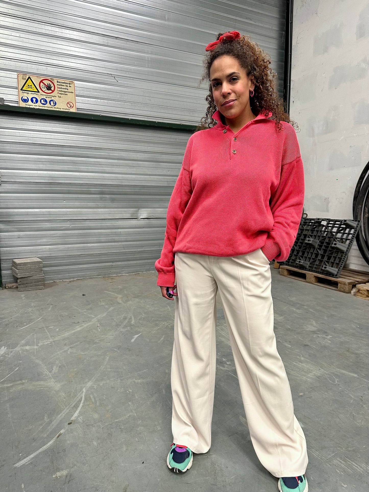 Vintage katoenen trui in koraal oranje