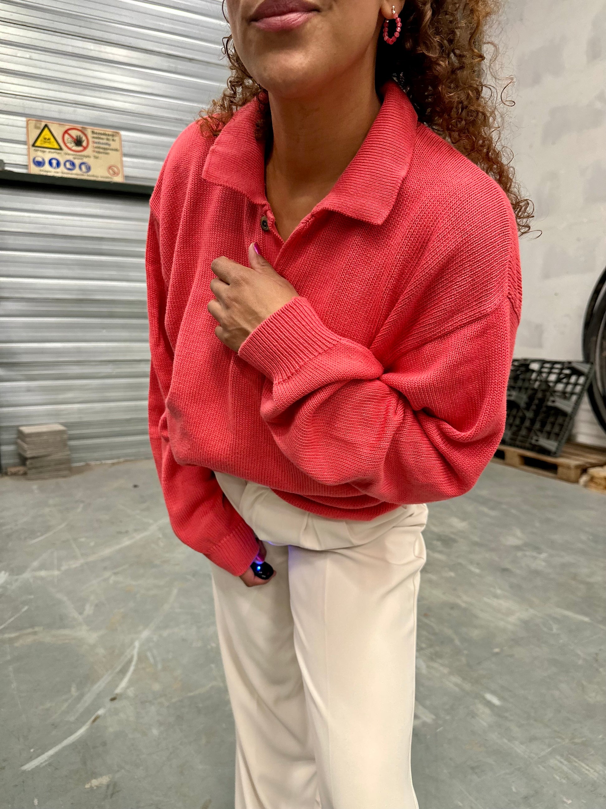 Vintage plus size trui in zalm roze van katoen 