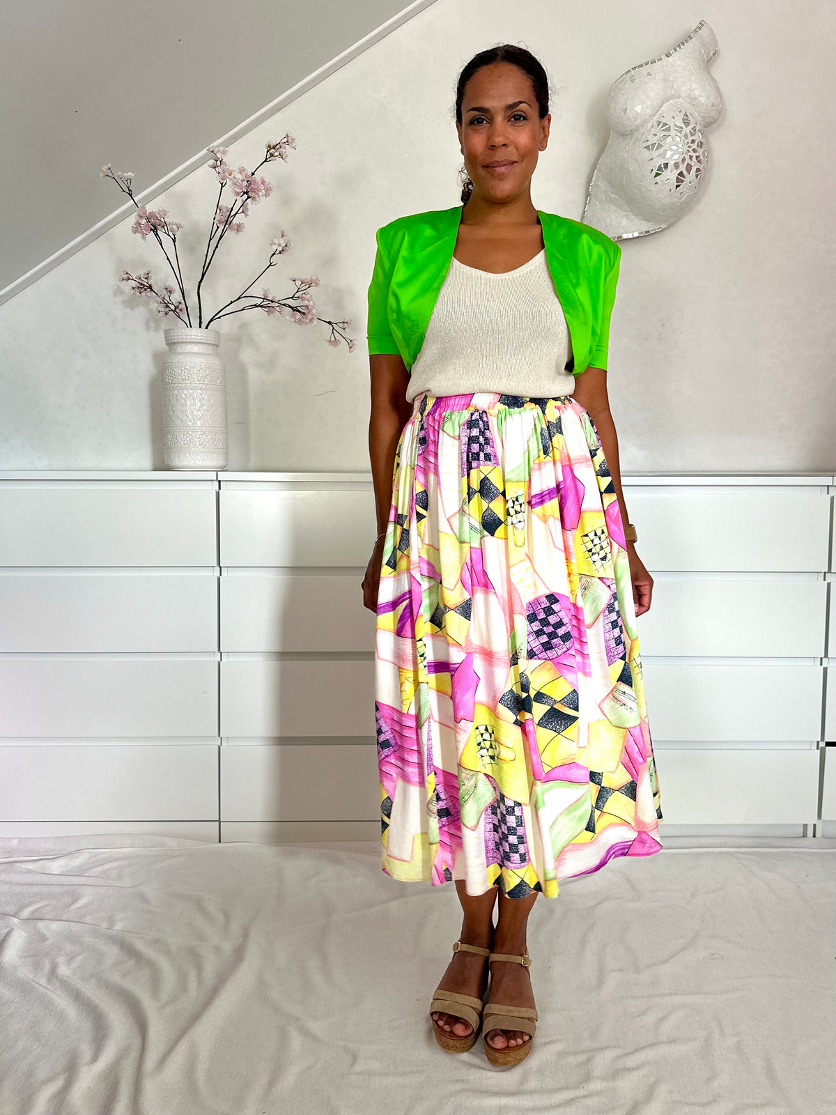 Vintage neon groene bolero voor dames, perfect als kleurrijke laag over een jurk