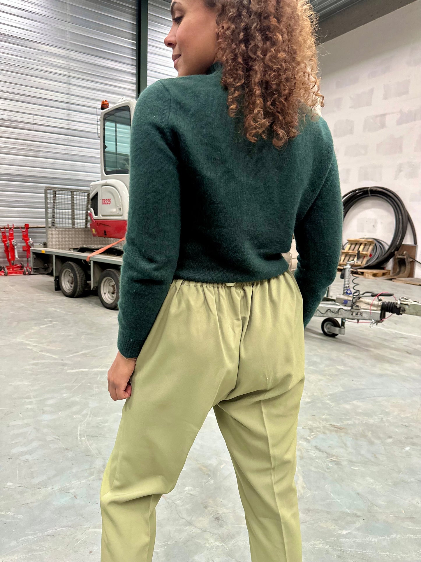 Vintage mosgroene pantalon soepel enkellengte