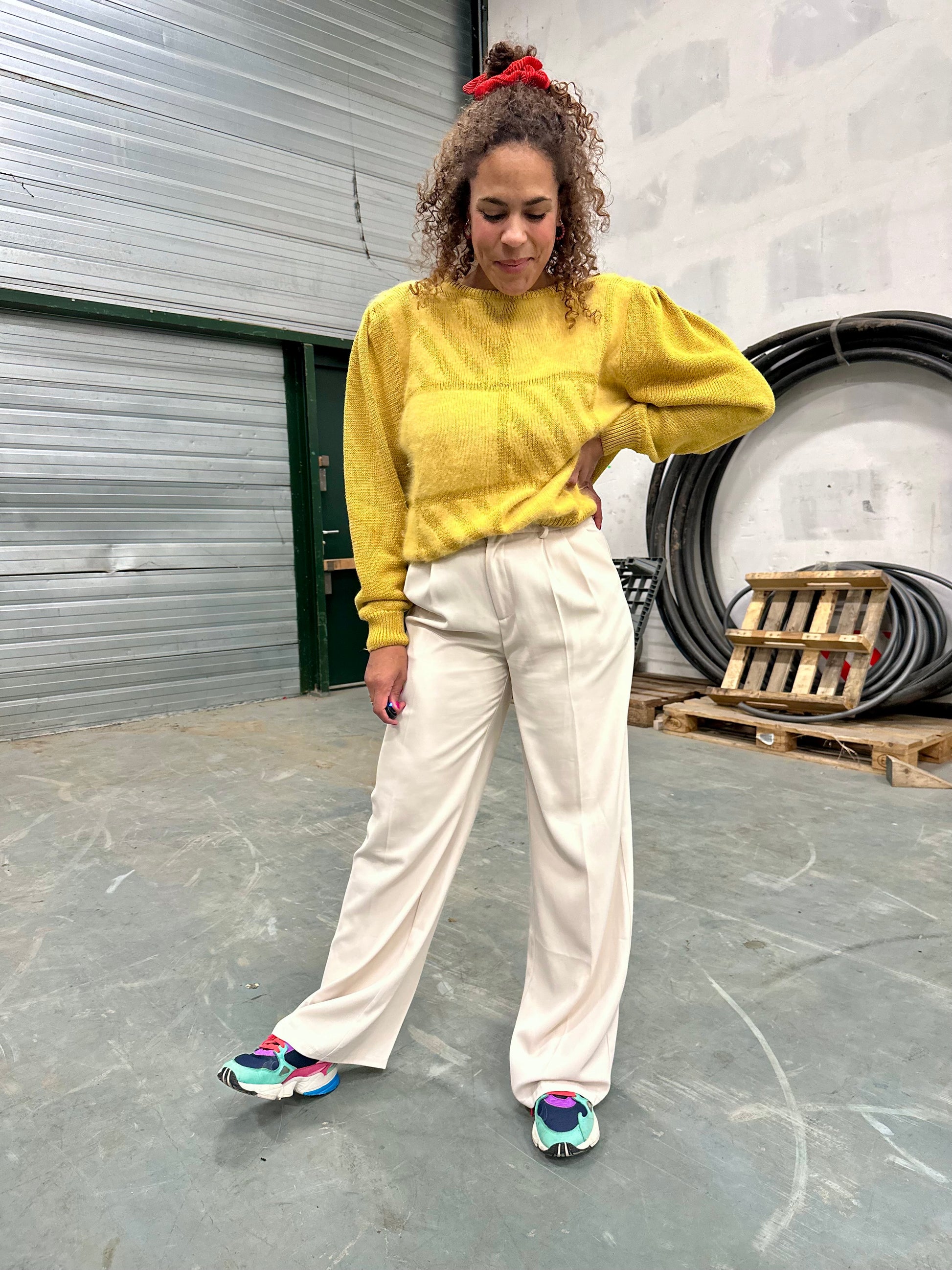 Vintage okergele trui met Angola vlakken jaren tachtig