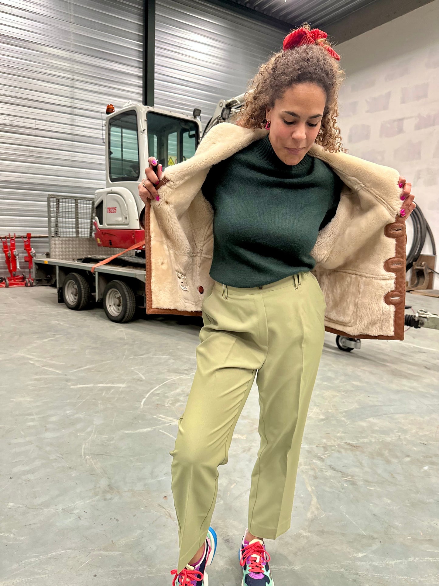 Vintage cognac leren jas van schapenvacht