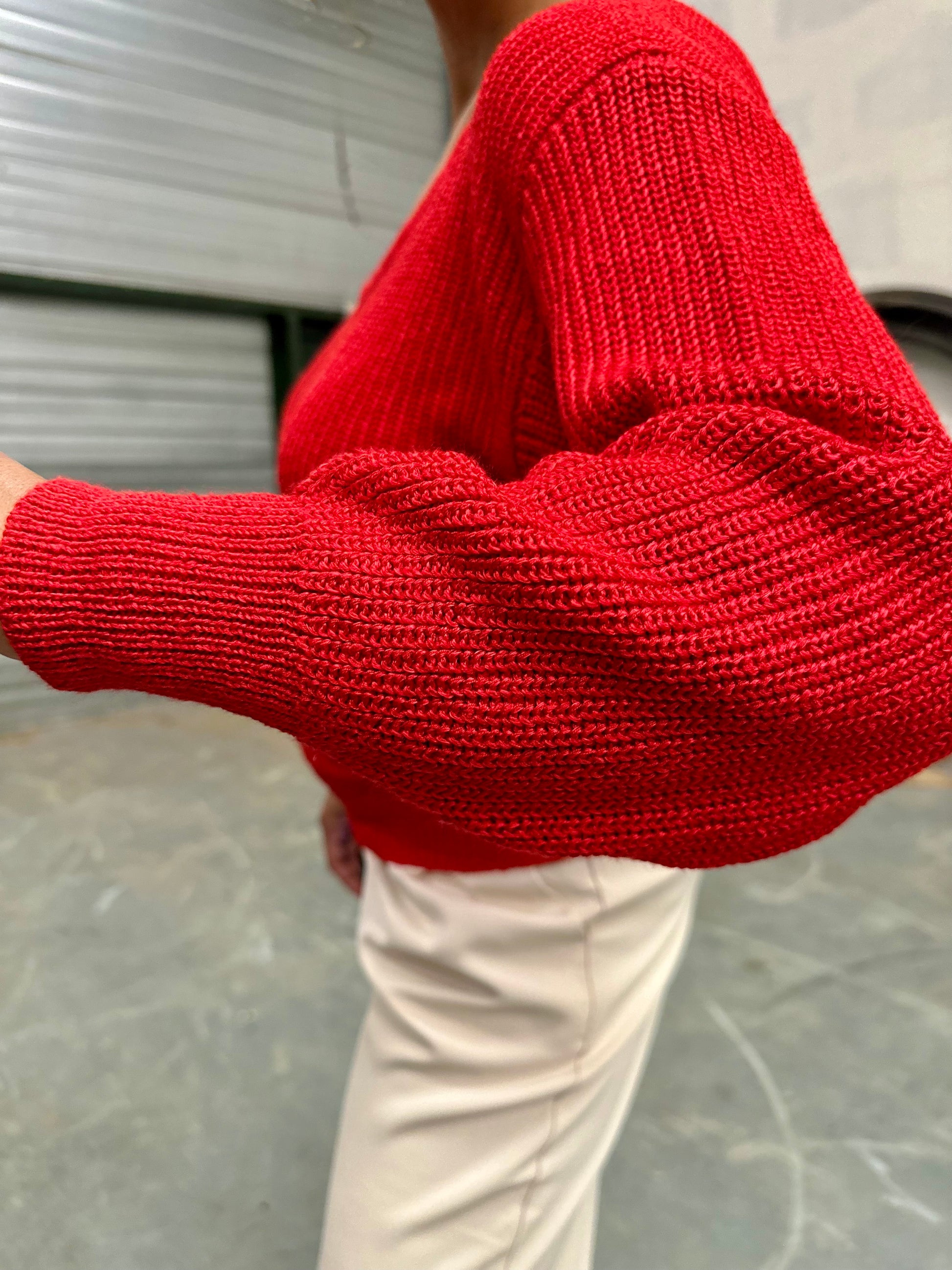 Vintage rode basic sweater casual gebreid