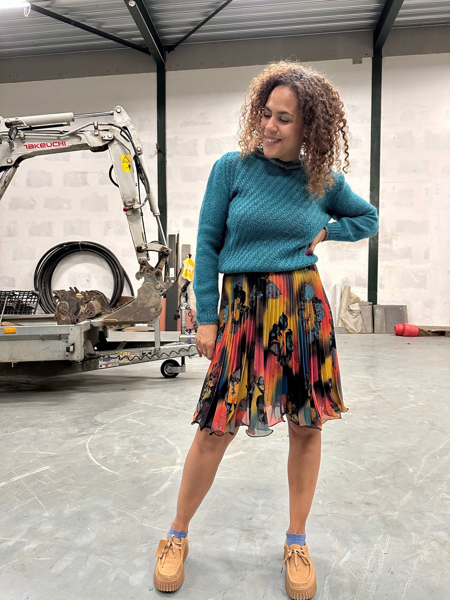 Vintage kort rokje met plooien en elastische taille