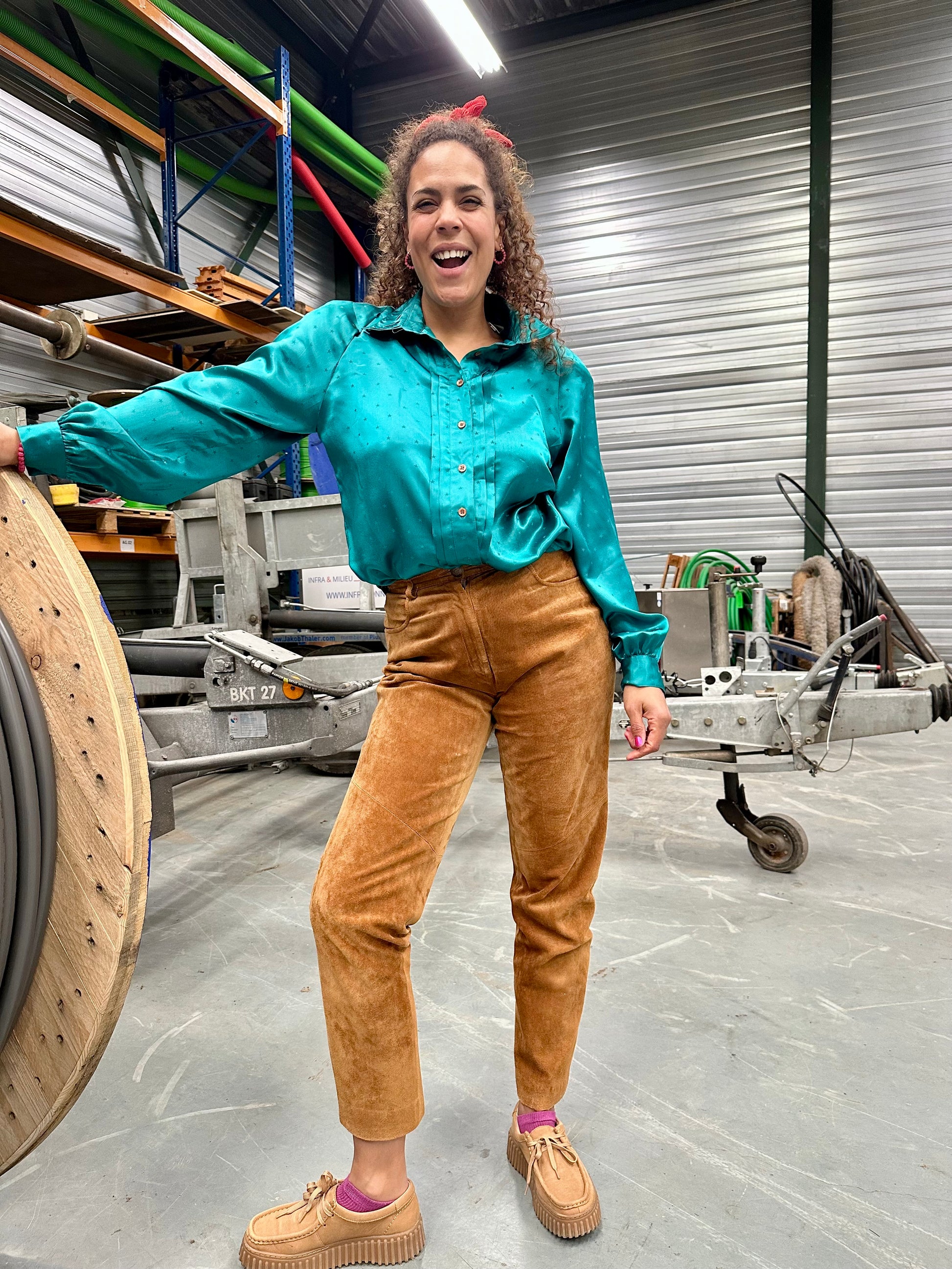 Retro blouse met sterren motief in zeegroen