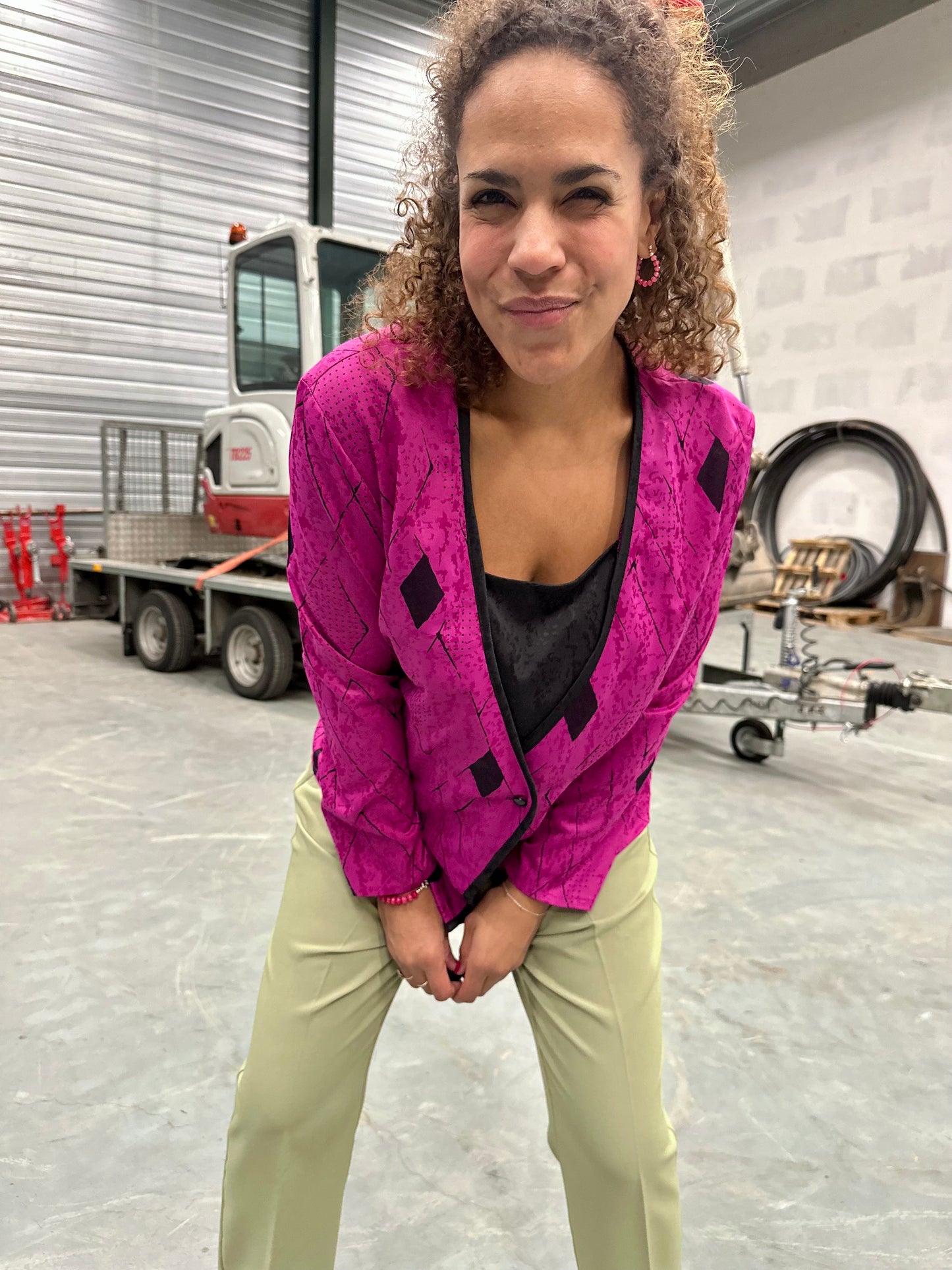 Vintage paarse blazer met grafisch patroon in jaren tachtig stijl