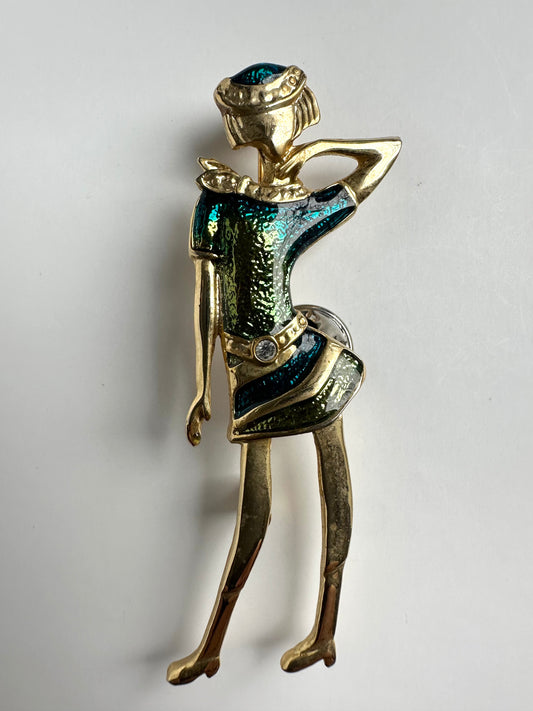 Vintage vergulde broche in de vorm van een dame