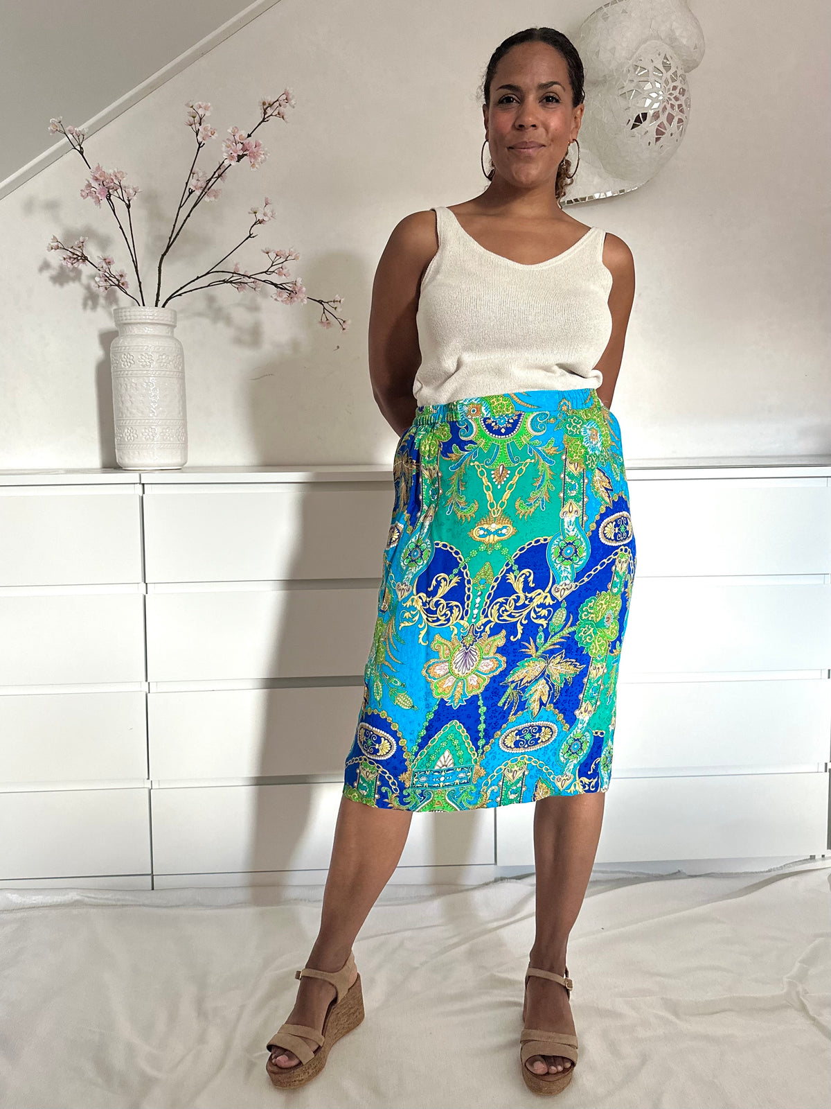 Vintage rok met versace look-a-like print 