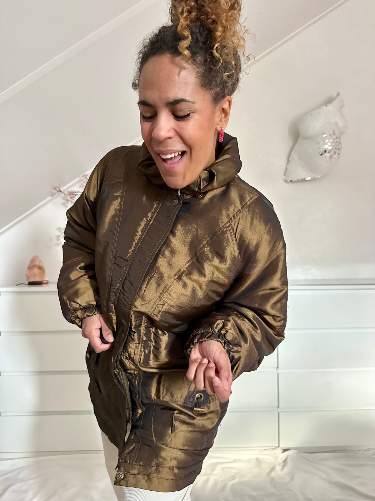 Vintage bronzen gewatteerde parka - L/XL