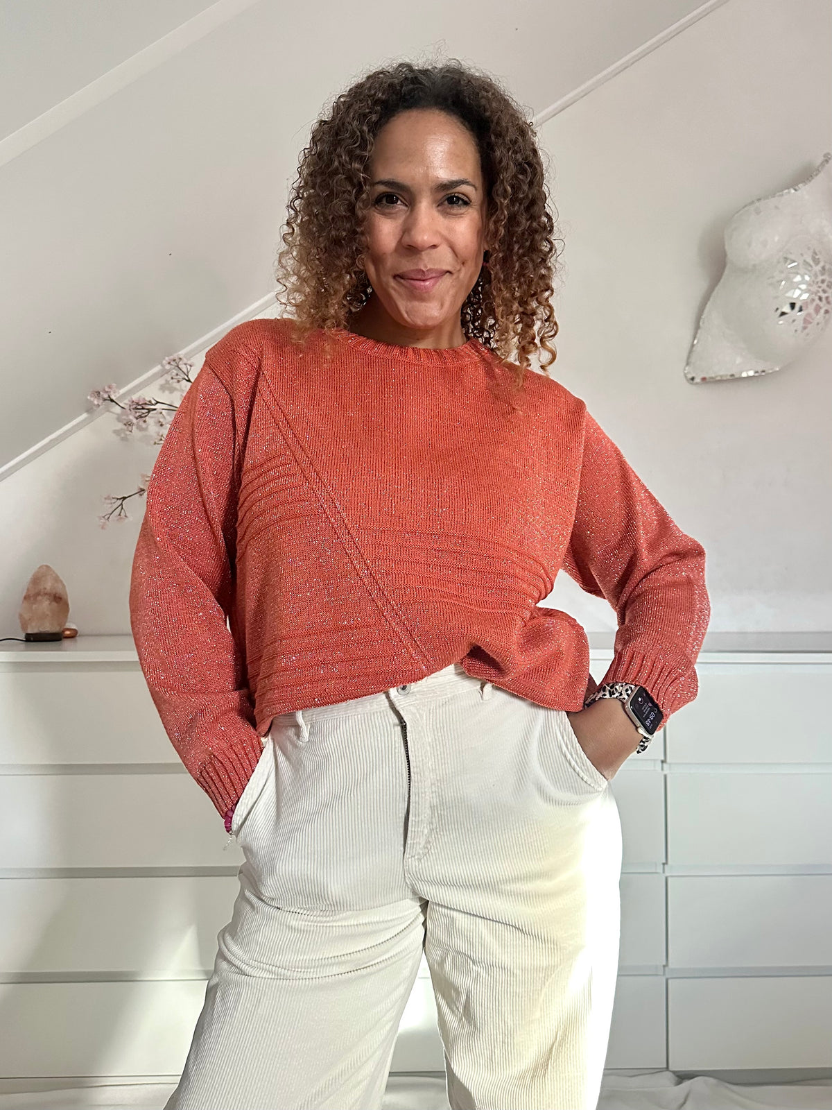 Vintage abrikooskleurige sweater met zilverdraad - XL/XXL