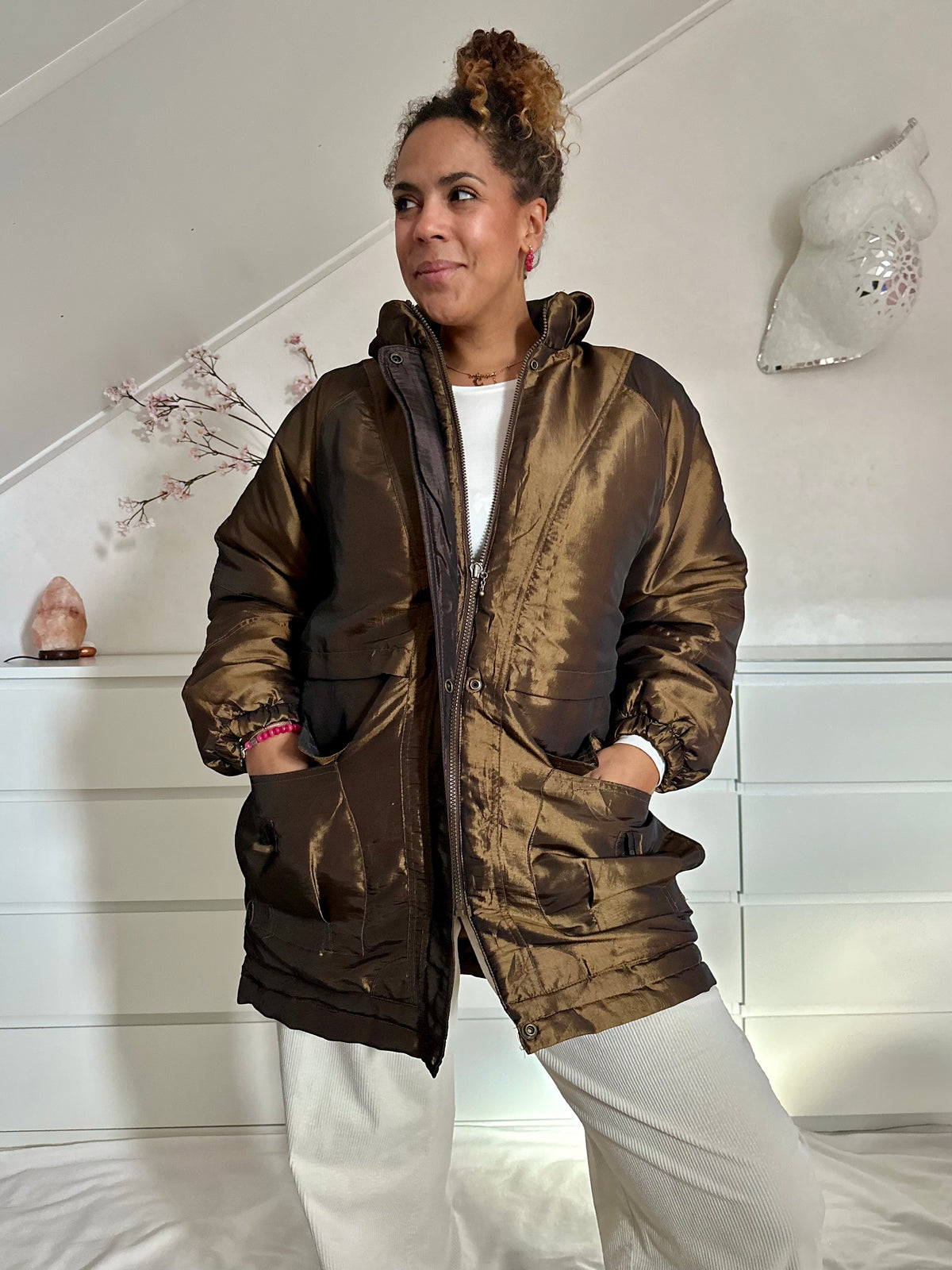 Vintage bronzen gewatteerde parka - L/XL