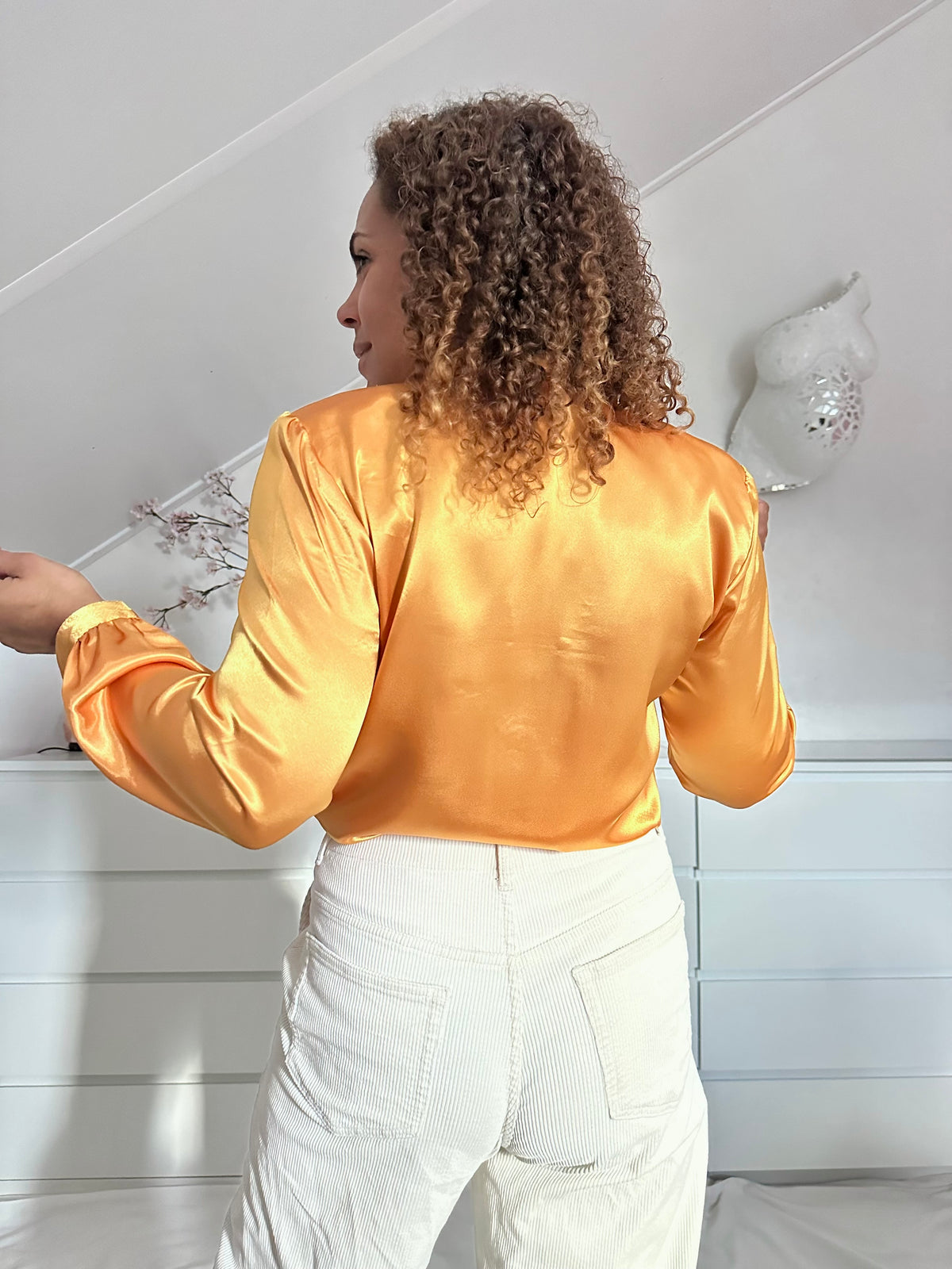 Vintage gouden satijnen blouse met plooien - S/M