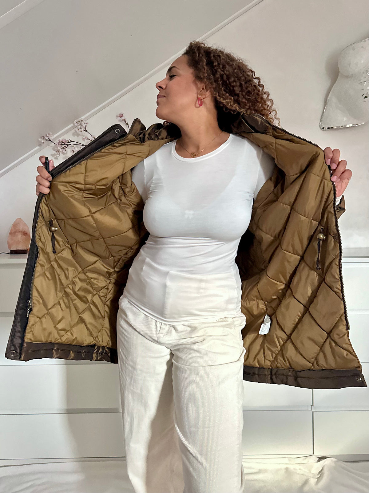 Vintage bronzen gewatteerde parka - L/XL