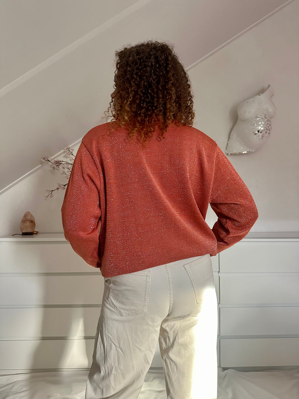 Vintage abrikooskleurige sweater met zilverdraad - XL/XXL