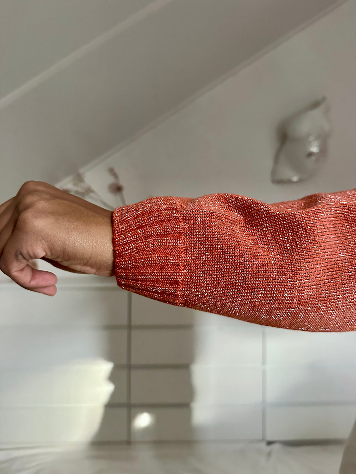 Vintage abrikooskleurige sweater met zilverdraad - XL/XXL