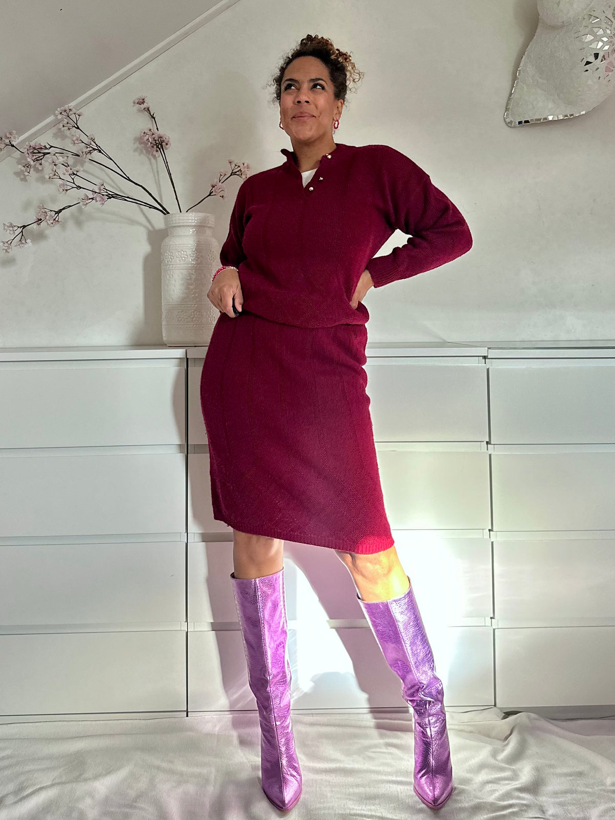 Vintage Bordeaux rode co-ord set in wol-mix - L/XL