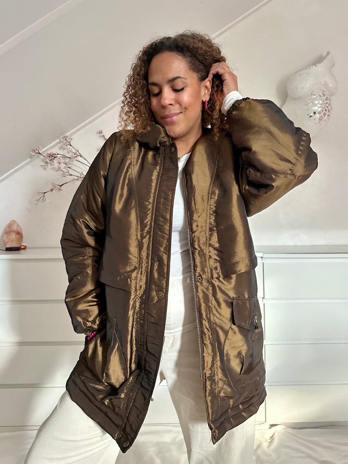 Vintage bronzen gewatteerde parka - L/XL
