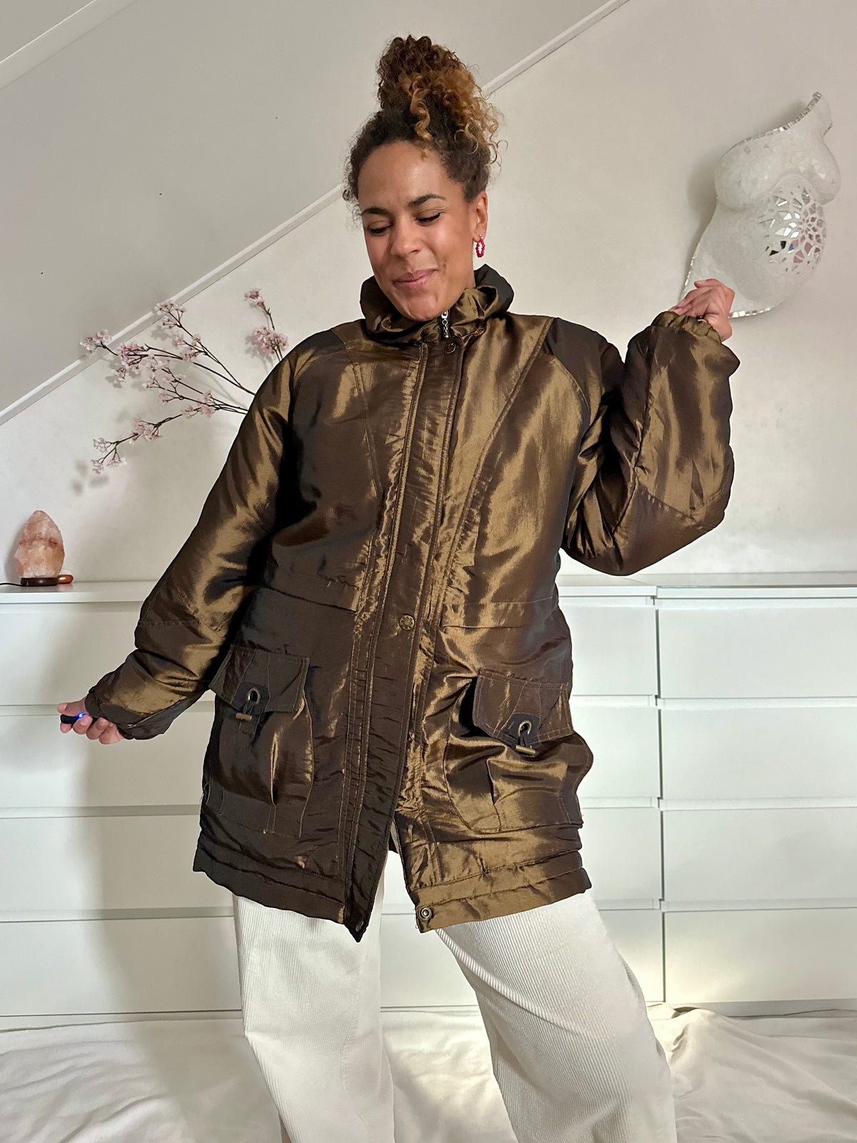 Vintage bronzen gewatteerde parka - L/XL