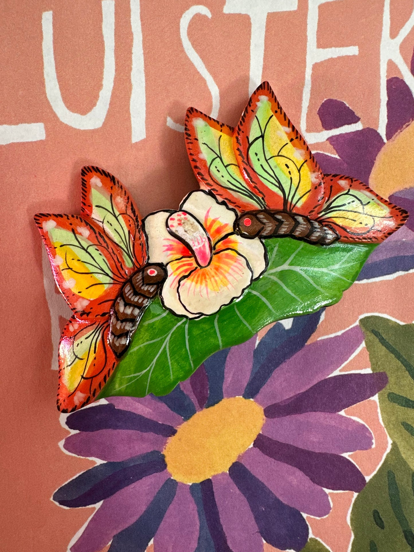 vintage haarspeld uit jaren negentig vlinders en bloemen