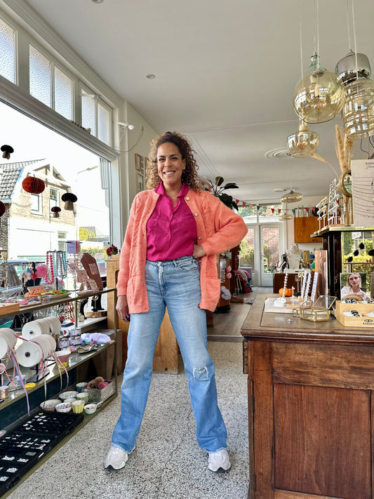 Vintage gebreid oversized vest in zalm oranje 